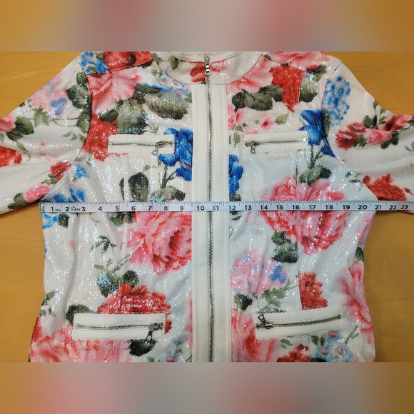 Boston Proper Brand Women's Sequin Floral Zip Up Jacket Size XL - Picture 7 of 8